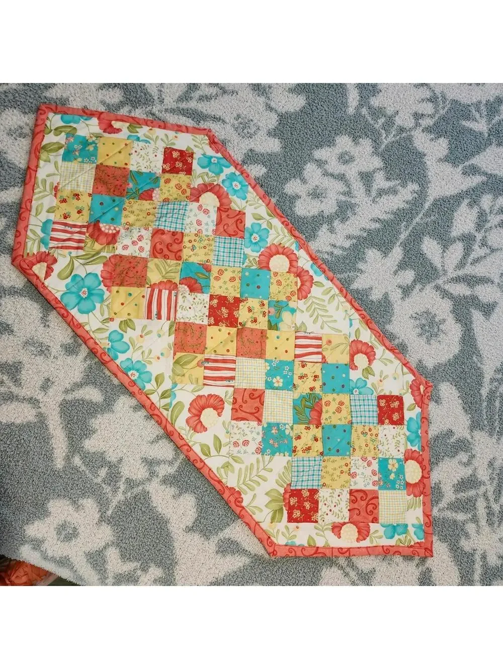 Colorful Handmade Patchwork Quilted Table Runner 15 x 37 inches